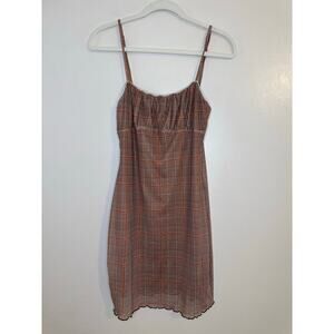 Altar’d State Women Y2K Style Dark Academia Brown Plaid Lettuce Hem Mini Dress L
